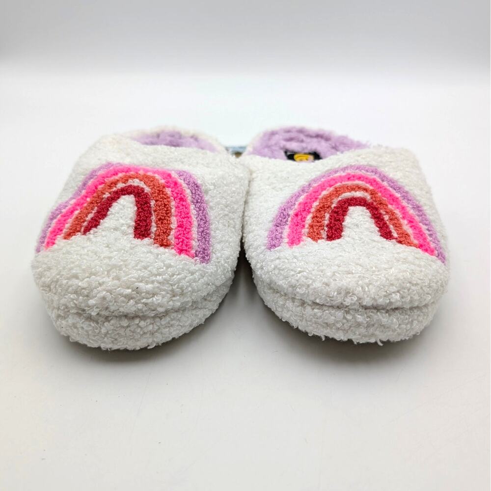 Joe Boxer Plush Rainbow Clog Slippers Closed Toe Women's Ivory Size US5-6 EU36